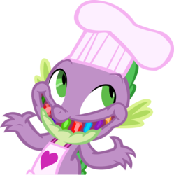 Size: 1209x1215 | Tagged: safe, artist:daggetwithadagger, spike, dragon, g4, just for sidekicks, apron, chef, chef's hat, clothes, gem, hat, le ruse master, male, naked apron, simple background, solo, transparent background, trollface, vector