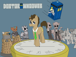 Size: 1312x984 | Tagged: safe, derpy hooves, doctor whooves, time turner, cyber pony, cyberman, earth pony, pegasus, pony, g4, amputee, blazer, clothes, dalek, davros, doctor who, female, leather, mare, necktie, pinstripe, ponified, prosthetic limb, prosthetics, shirt, silence, tardis, the doctor, the silence, weeping angel