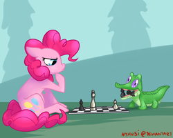 Size: 1000x800 | Tagged: safe, artist:vertizontal, gummy, pinkie pie, g4, chess, gummy is a filthy cheater