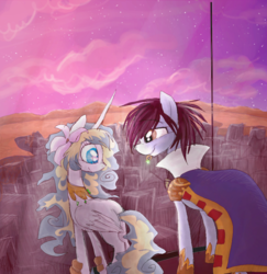 Size: 800x823 | Tagged: safe, artist:namiwami, alicorn, pony, city, nia teppelin, ponified, ring, simon, stars, tengen toppa gurren lagann