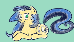 Size: 1000x573 | Tagged: safe, artist:carmelcube, oc, oc only, oc:milky way, earth pony, pony, female, looking at you, lying down, mare, prone, solo