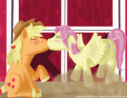 Size: 975x750 | Tagged: safe, artist:whatever4537, applejack, fluttershy, earth pony, pegasus, pony, g4, applejack (male), blushing, butterscotch, duo, gay, kiss on the lips, kissing, male, rule 63, ship:appleshy, shipping, stallion