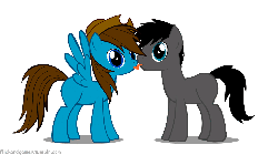 Size: 1280x721 | Tagged: safe, edit, oc, oc only, oc:flick, oc:gamer, ask flick and gamer, animated, ask, female, flapping, male, poni licking poni, recolor, shipping, straight