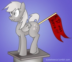 Size: 552x476 | Tagged: safe, artist:susiebeeca, derpy hooves, pegasus, pony, g4, 30 minute art challenge, anal insertion, female, flag, insertion, mare, statue