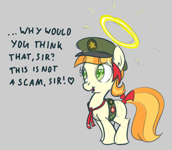 Size: 1280x1115 | Tagged: safe, artist:derkrazykraut, tag-a-long, pony, g4, just for sidekicks, blatant lies, dialogue, halo, lies, thin mint