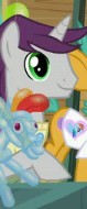 Size: 79x190 | Tagged: safe, screencap, mare do well, snails, written script, pony, unicorn, g4, the mysterious mare do well, background pony, balloon, balloon rainbow dash, cropped