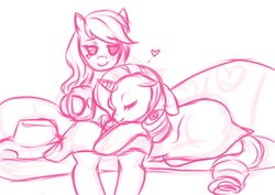 Size: 1000x707 | Tagged: safe, artist:pastelle, applejack, rarity, g4, blanket, cider, female, lesbian, loose hair, ship:rarijack, shipping, sketch