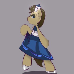 Size: 1000x1000 | Tagged: dead source, safe, artist:kryptchild, doctor whooves, time turner, g4, clothes, crossdressing, dress, earring, eyeshadow, hourglass, makeup, male, shoes, tardis, trap