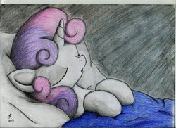 Size: 3509x2550 | Tagged: safe, artist:rameslack, sweetie belle, g4, sleeping, traditional art