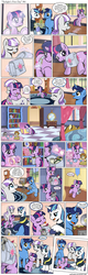 Size: 1200x3772 | Tagged: safe, artist:muffinshire, night light, shining armor, smarty pants, twilight sparkle, twilight velvet, pony, unicorn, comic:twilight's first day, g4, camera, clothes, comic, cute, dexterous hooves, eyes closed, female, filly, filly twilight sparkle, foal, hug, male, mare, muffinshire is trying to murder us, open mouth, pony tipping, saddle bag, slice of life, sparkle family, stallion, tongue out, twiabetes, uniform