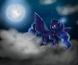 Size: 1200x1000 | Tagged: dead source, safe, artist:scythegirl, princess luna, pony, g4, female, moon, solo, stars