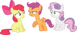 Size: 6611x3000 | Tagged: safe, artist:qazwsx302, apple bloom, scootaloo, sweetie belle, g4, absurd resolution, cutie mark crusaders, derp, simple background, transparent background, vector