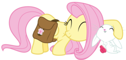 Size: 8192x3891 | Tagged: safe, artist:thatguy1945, angel bunny, fluttershy, pegasus, pony, rabbit, g4, just for sidekicks, .svg available, ^^, absurd resolution, angelbetes, animal, cute, daaaaaaaaaaaw, duo, eyes closed, hnnng, shyabetes, simple background, snuggling, transparent background, vector