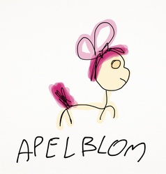 Size: 726x763 | Tagged: safe, artist:lord gak, apple bloom, earth pony, pony, g4, apple bloom's bow, bow, female, filly, hair bow, simple background, solo, stick pony, stylistic suck, text, white background