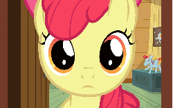 Size: 855x540 | Tagged: safe, edit, edited screencap, screencap, apple bloom, rainbow dash, earth pony, pony, g4, just for sidekicks, season 3, angry, animated, apple bloom is not amused, balloon rainbow dash, cropped, female, filly, gif, solo