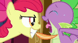 Size: 640x360 | Tagged: safe, screencap, apple bloom, spike, g4, just for sidekicks, animated, feather, laughing, tickle torture, tickling