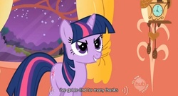 Size: 632x344 | Tagged: safe, screencap, twilight sparkle, g4, hub logo, quest, thank you, youtube caption