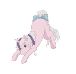 Size: 1275x1232 | Tagged: safe, artist:salpa, twilight, pony, unicorn, g1, bow, face down ass up, female, simple background, solo, tail bow, wayback machine source, white background