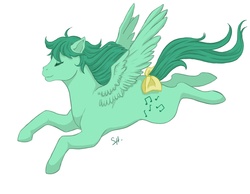 Size: 1406x1091 | Tagged: safe, artist:salpa, medley, pegasus, pony, g1, bow, eyes closed, female, flying, simple background, solo, tail bow, white background