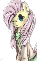 Size: 967x1590 | Tagged: safe, artist:marisalle, fluttershy, g4, clothes, earring, piercing, scarf, sweater, sweatershy