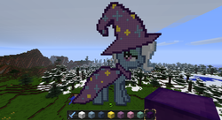 Size: 1366x745 | Tagged: safe, trixie, pony, g4, female, game screencap, minecraft, minecraft pixel art, pixel art, solo