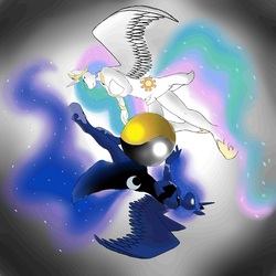 Size: 1000x1000 | Tagged: safe, artist:athrun2371, princess celestia, princess luna, anthro, g4, duality