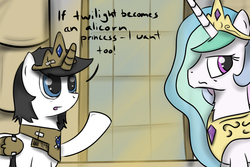 Size: 1024x683 | Tagged: safe, artist:natipie, princess celestia, oc, oc:light heart, alicorn, pony, g4