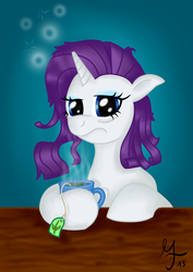 Size: 2893x4092 | Tagged: safe, artist:salahir, rarity, g4, messy mane, tea