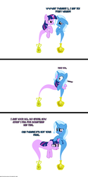 Size: 1050x2100 | Tagged: safe, artist:navitaserussirus, trixie, twilight sparkle, genie, asktwixiegenies, g4, angry, ask, comforting, comforting twilight, comic, crying, female, hug, lesbian, ship:twixie, shipping