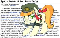 Size: 669x428 | Tagged: safe, artist:derkrazykraut, edit, tag-a-long, g4, filly, green beret, knife, scout, thin mint, wikipedia