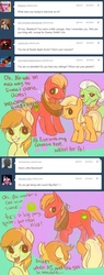 Size: 500x1315 | Tagged: safe, artist:nyonhyon, applejack, big macintosh, braeburn, granny smith, earth pony, pony, g4, ask, colt, comic, cute, filly, male, stallion, tumblr