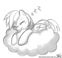 Size: 1280x1200 | Tagged: safe, artist:johnjoseco, firefly, pegasus, pony, g1, g4, cloud, eyes closed, female, g1 to g4, generation leap, grayscale, mare, monochrome, simple background, sleeping, solo, white background, zzz