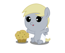 Size: 528x434 | Tagged: safe, artist:convoykaiser, derpy hooves, pony, g4, baby, baby pony, diaper, female, filly, foal, muffin, simple background, solo, transparent background