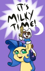 Size: 980x1562 | Tagged: safe, artist:wizardski, pipsqueak, oc, oc:milky way, pony, g4, adventure time, crossover, female, male, mare