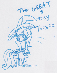 Size: 500x644 | Tagged: safe, artist:drew a, artist:theflyingtacoz, trixie, ask tiny twi, g4, tiny