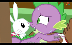 Size: 1024x640 | Tagged: safe, screencap, angel bunny, spike, g4, just for sidekicks, letterboxing, youtube caption