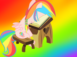Size: 1024x766 | Tagged: safe, artist:fsleg, artist:sweetrainbow-breeze, oc, oc only, oc:sweet rainbow, pegasus, pony, base used, desk, solo
