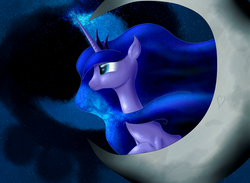 Size: 1599x1170 | Tagged: safe, princess luna, pony, g4, crescent moon, female, heart, solo, space, stars