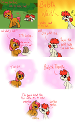 Size: 848x1416 | Tagged: source needed, useless source url, safe, babs seed, twist, earth pony, pony, g4, bullying, comic, female, hate mail for twist, lesbian, masochism, senpai, ship:babstwist, shipping, tumblr