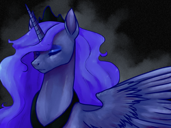 Size: 1333x1000 | Tagged: safe, artist:ninetail-fox, princess luna, alicorn, pony, g4, eyes closed, female, solo