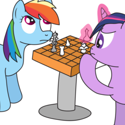 Size: 1000x1000 | Tagged: safe, artist:valaraukador, rainbow dash, twilight sparkle, g4, chess, duo