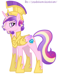 Size: 1338x1732 | Tagged: dead source, safe, artist:jaquelindreamz, princess cadance, alicorn, pony, g4, armor, armored pony, ears up, folded wings, helmet, hoof shoes, horn, male, male alicorn, prince bolero, rule 63, simple background, solo, transparent background, wing armor, wings