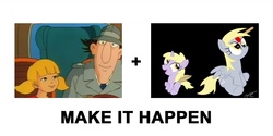 Size: 800x400 | Tagged: safe, artist:loomx, derpy hooves, dinky hooves, pegasus, pony, g4, crossover, exploitable meme, female, inspector gadget, make it happen, mare, meta, parody, penny gadget