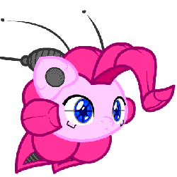 Size: 400x400 | Tagged: dead source, safe, artist:inkwell, pinkie pie, oc, oc:pink-e, earth pony, pony, robot, fallout equestria, fallout equestria: new pegas, g4, animated, fallout, fanfic, fanfic art, female, gif, mare, ministry mares, simple background, solo, white background