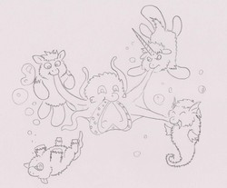 Size: 1500x1240 | Tagged: safe, artist:santanon, fluffy pony, sea pony, fluffy pony drowns, sea fluffies
