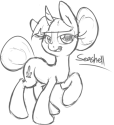 Size: 557x610 | Tagged: safe, artist:leadhooves, seashell (g1), pony, g1, g4, female, g1 to g4, generation leap, monochrome, simple background, sketch, solo, white background