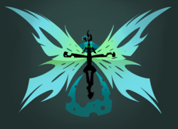 Size: 1600x1162 | Tagged: safe, artist:underpable, queen chrysalis, changeling, changeling queen, g4, crown, female, gradient background, impossibly large wings, jewelry, looking at you, regalia, solo