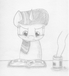 Size: 1280x1404 | Tagged: safe, artist:ramott, twilight sparkle, pony, g4, book, drink, reading, tea, traditional art