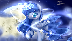 Size: 1920x1080 | Tagged: dead source, safe, artist:xcopyen002, princess luna, alicorn, pony, g4, female, magic, moon, solo, wallpaper