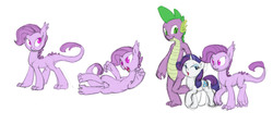 Size: 1766x804 | Tagged: safe, artist:carnifex, rarity, spike, oc, oc:lavender, dracony, hybrid, g4, female, interspecies offspring, male, offspring, older, older spike, parent:rarity, parent:spike, parents:sparity, ship:sparity, shipping, simple background, straight, white background